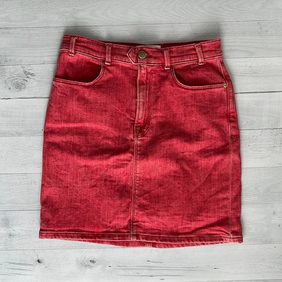 FRAME Faded Red Denim Mini Skirt Size 26 - Picture 1 of 8